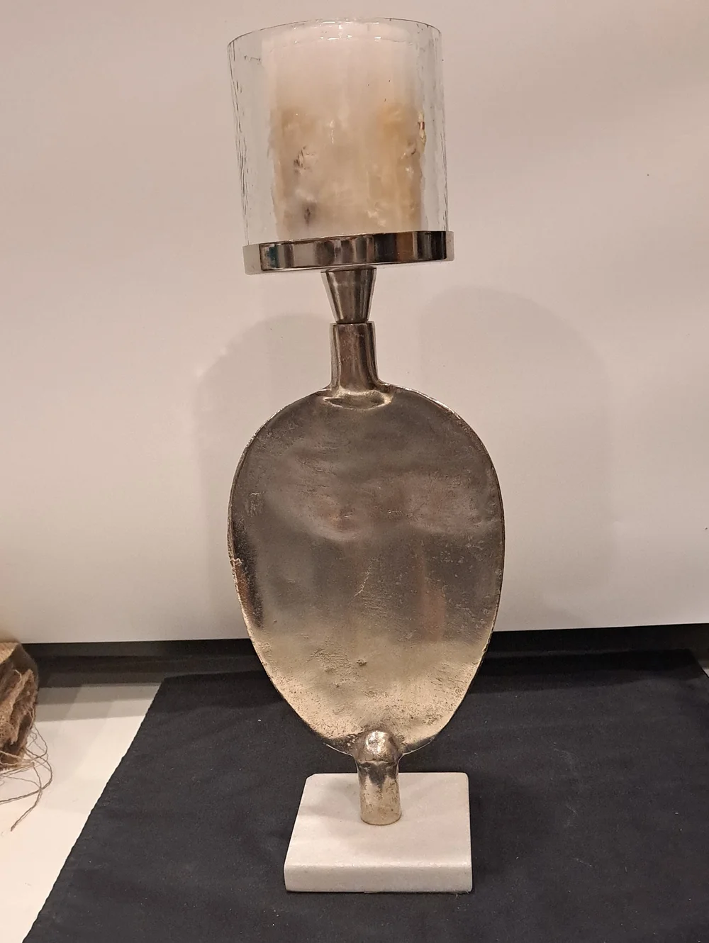 ABSTRACT TRIBAL Face Silver Tone Candle Holder/sculpture On Stone Base